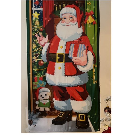 Christmas Santa Door Decoration Cover Holiday Decor Outdoor Xmas Porch Banner - Picture 2 of 4